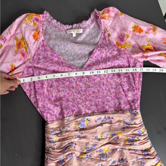 LoveShackFancy Long Sleeve Tiered Ruffle Floral Printed Mini Dress - Pink - Picture 10 of 12